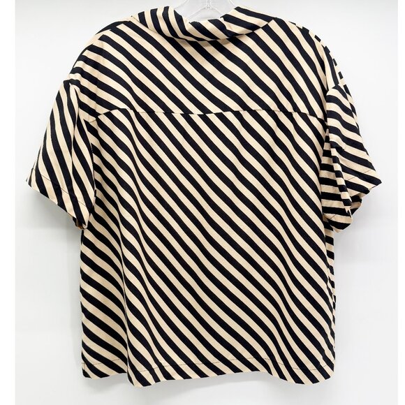 A new day M Striped Black and Cream Front Button Top - Picture 3 of 10